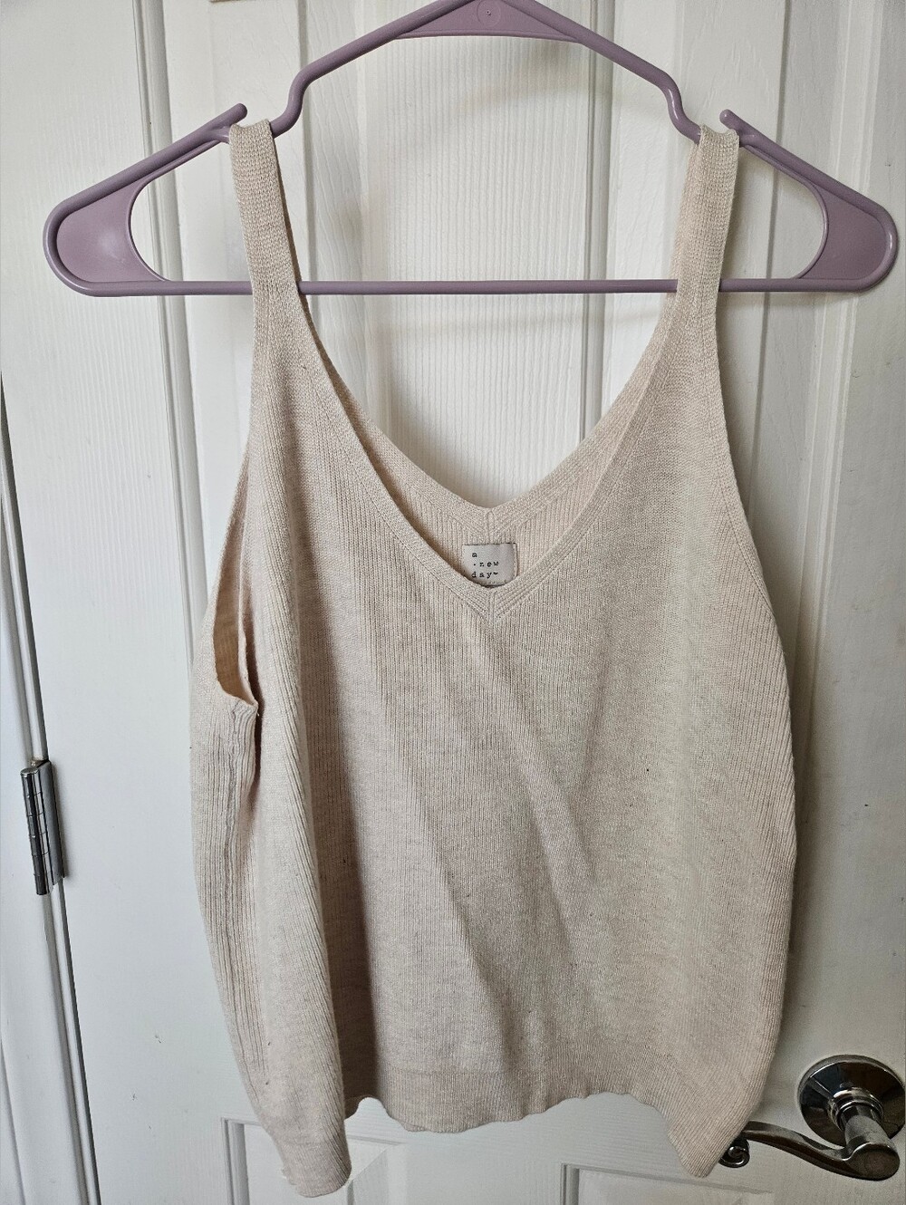 Womens V-Neck Knit Tank Top - Cream